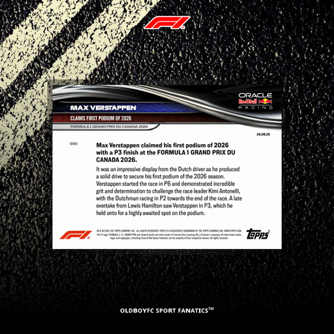 Topps Now Max Verstappen 2026 加拿大大獎賽 球星卡 背面圖