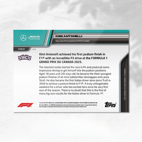 Topps Now Kimi Antonelli 2025 F1 球星卡 背面圖