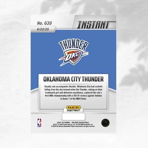 Panini Instant OKC 雷霆 2025 NBA 總冠軍卡 背面圖