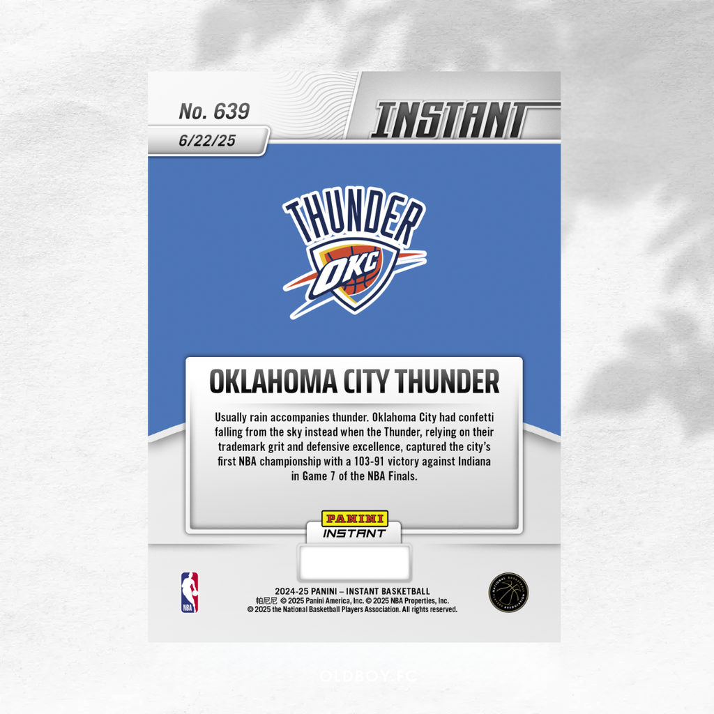 Panini Instant OKC 雷霆 2025 NBA 總冠軍卡 背面圖