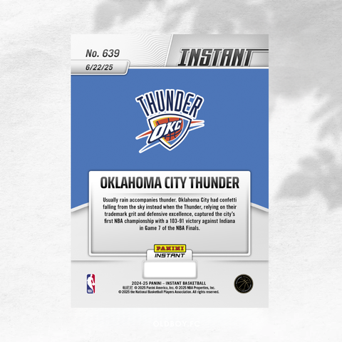 Panini Instant OKC 雷霆 2025 NBA 總冠軍卡 背面圖