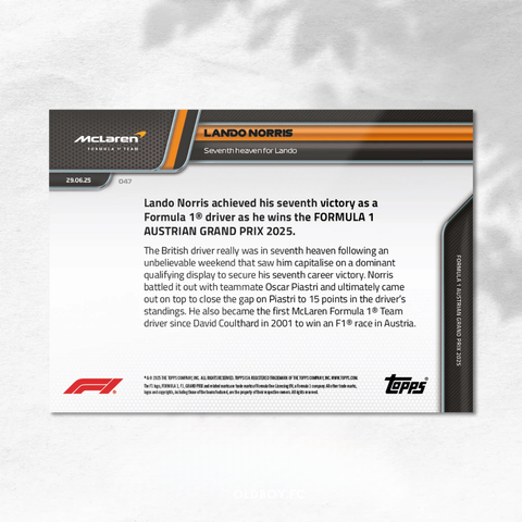 Topps Now Lando Norris 2025 F1 奧地利大獎賽 球星卡 背面圖