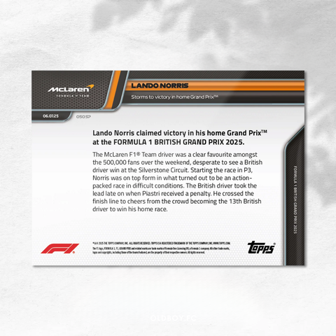 Topps Now Lando Norris 2025 英國大獎賽 球星卡 背面圖