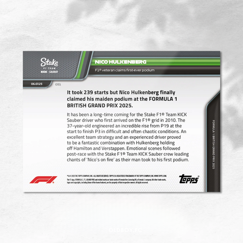 Topps Now Nico Hülkenberg 2025 英國大獎賽 球星卡 背面圖