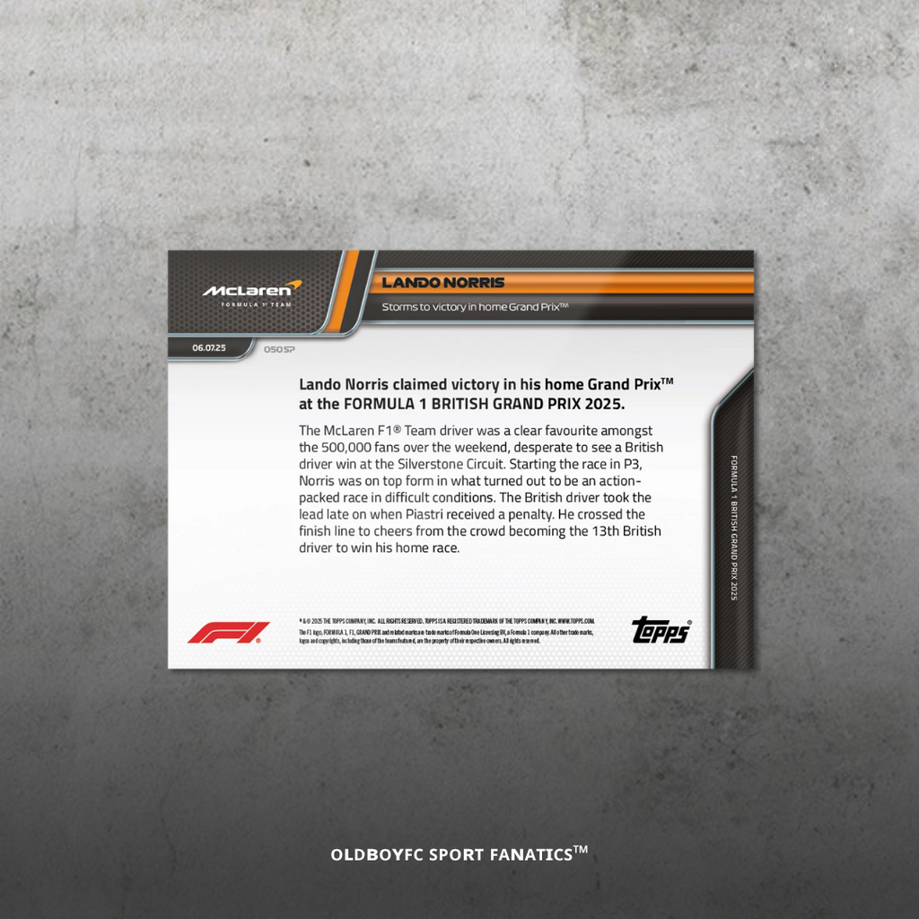 Topps Now Lando Norris 2025 英國大獎賽 球星卡 反面圖