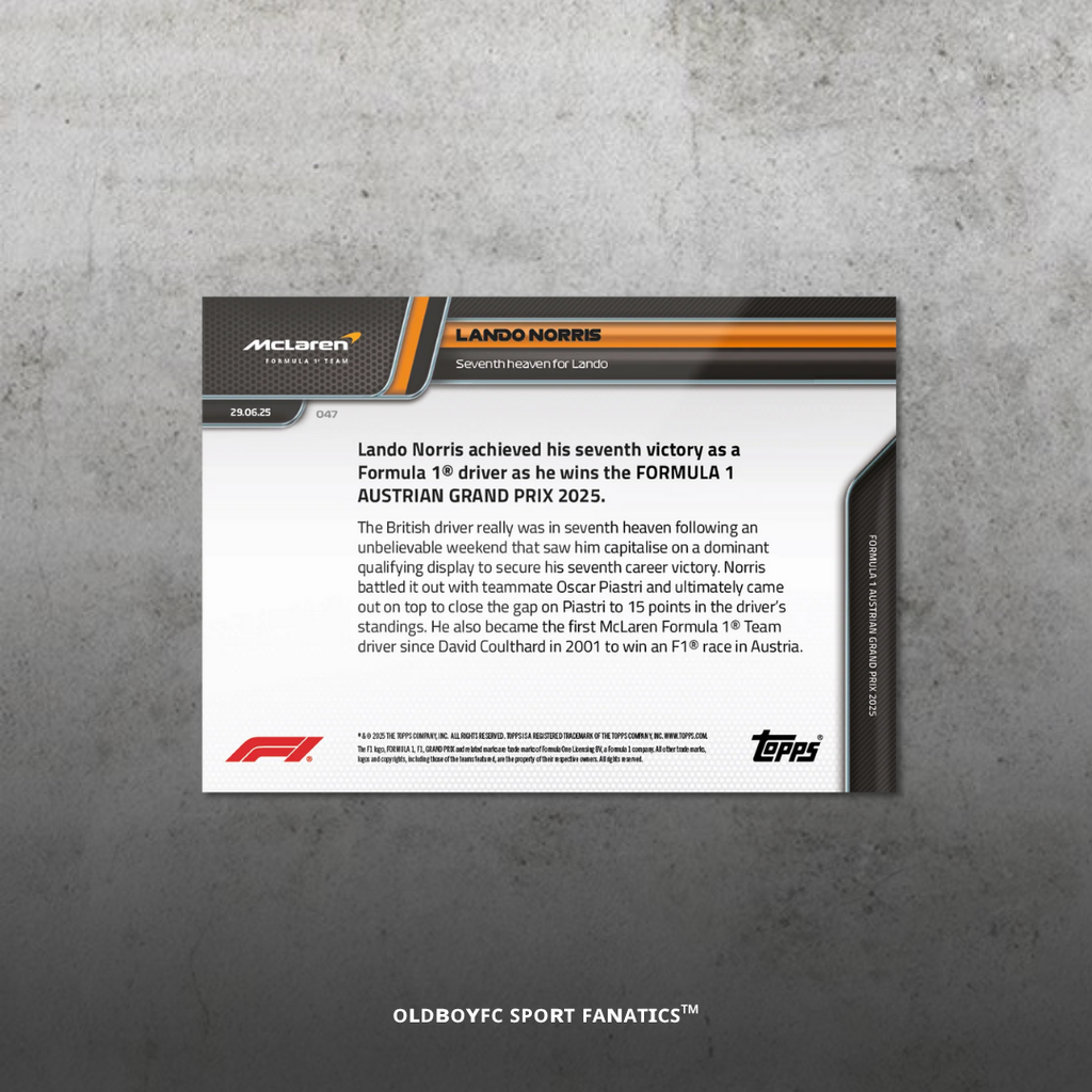 Topps Now Lando Norris 2025 F1 奧地利大獎賽 球星卡 反面圖
