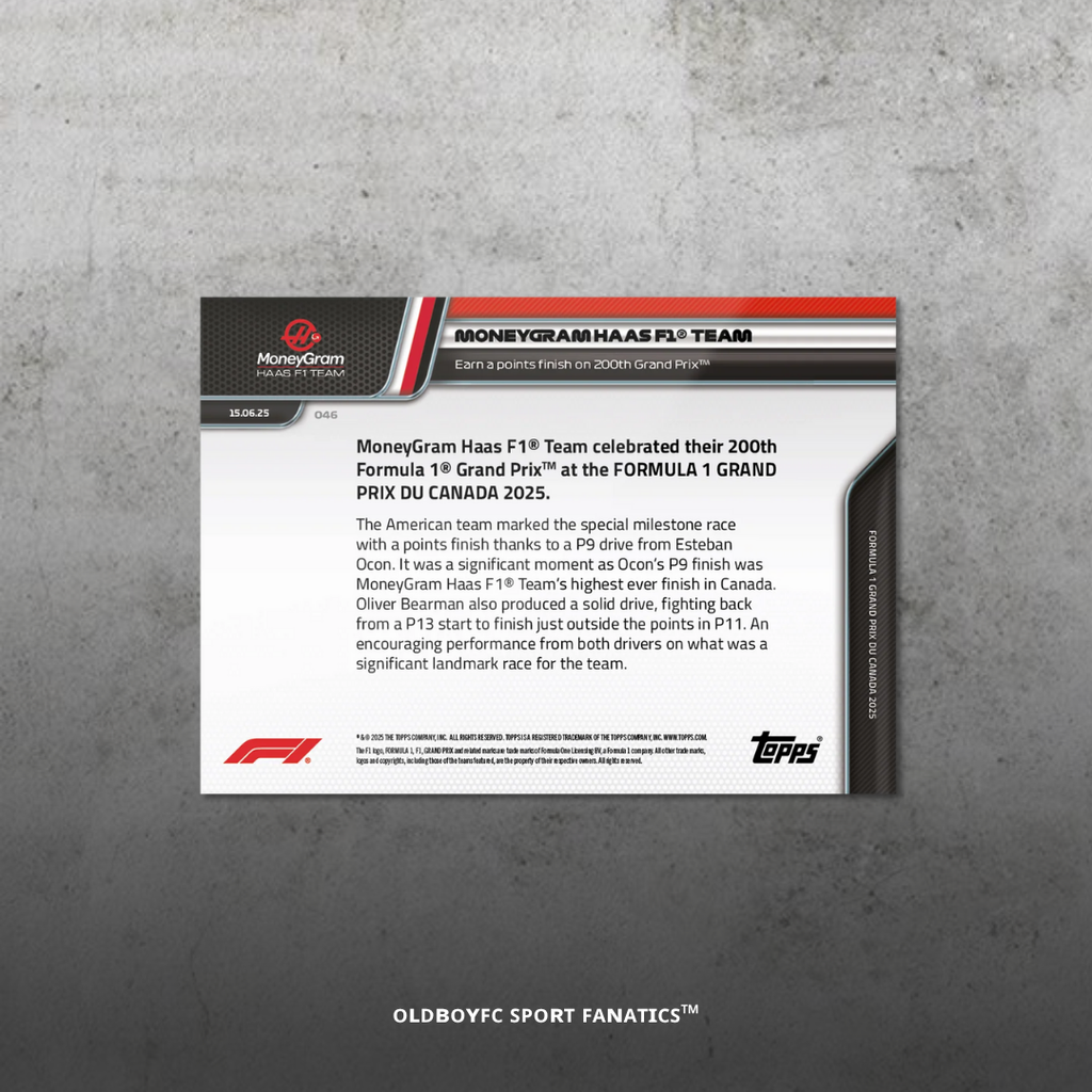 Topps Now Haas F1 車隊 2025 F1 球星卡 背面圖