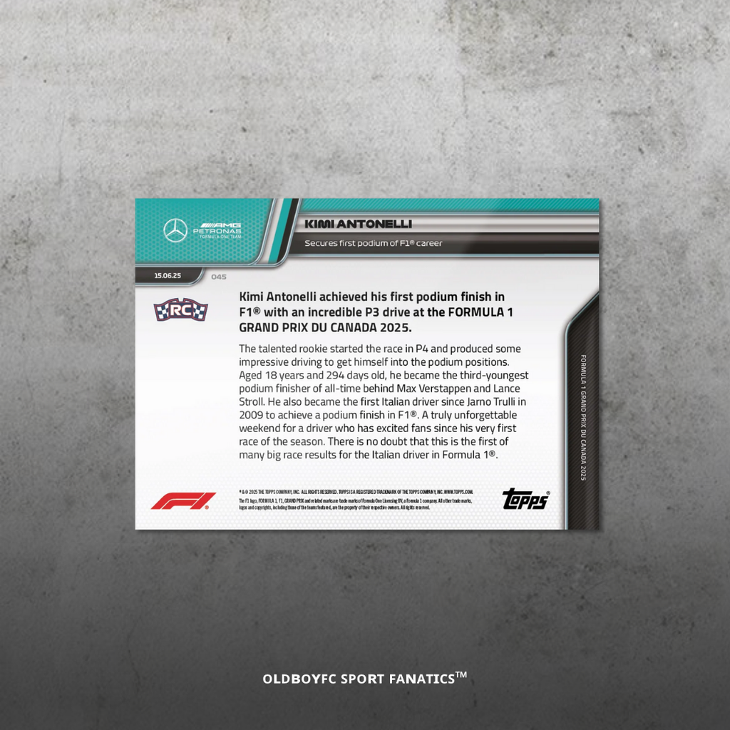 Topps Now Kimi Antonelli 2025 F1 球星卡 背面圖