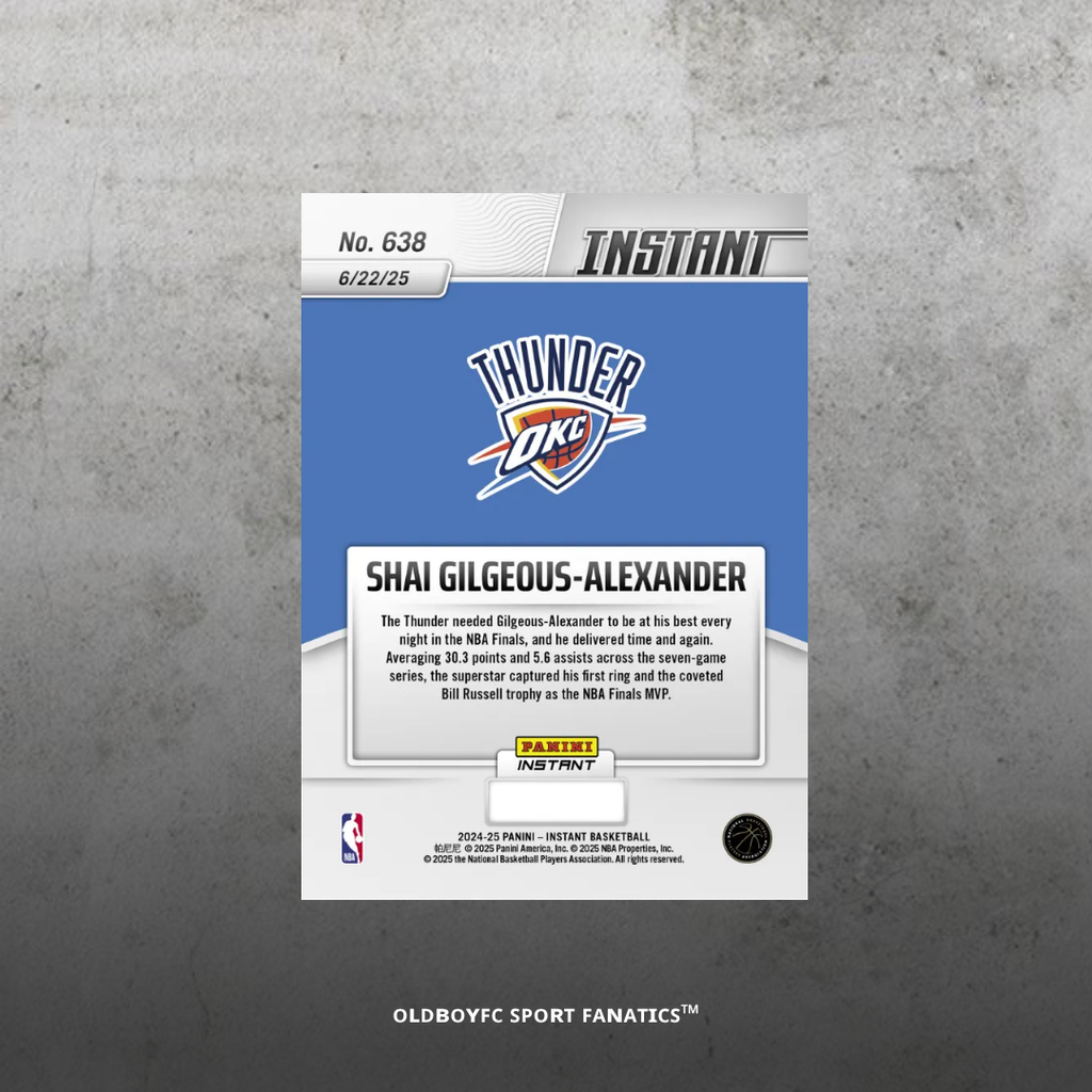 Panini Instant Shai Gilgeous-Alexander 2025 總冠軍&MVP 球星卡 背面圖