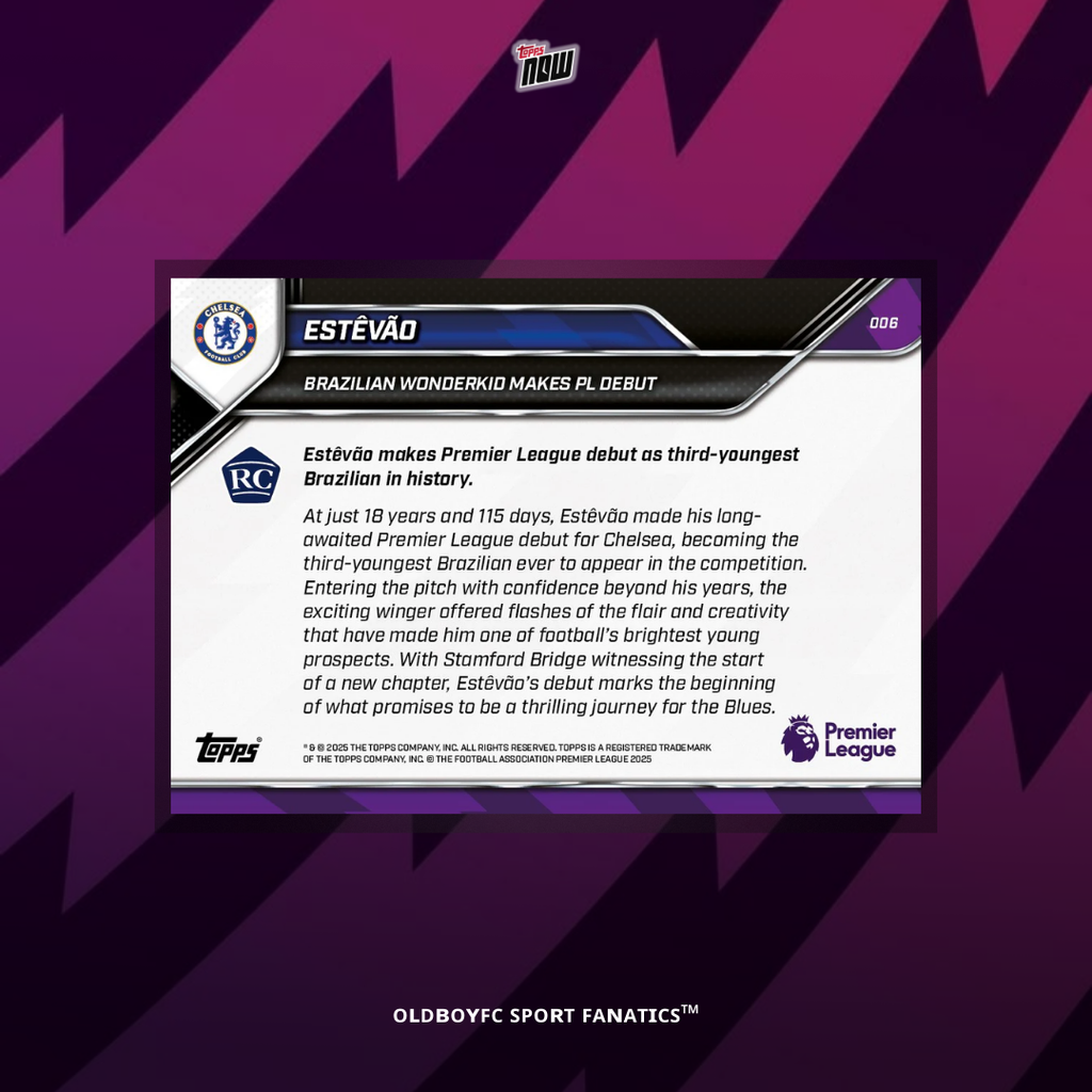 Topps Now Estêvão 25/26 英超 切爾西 球星卡 背面圖