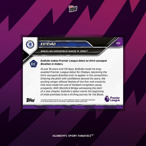 Topps Now Estêvão 25/26 英超 切爾西 球星卡 背面圖
