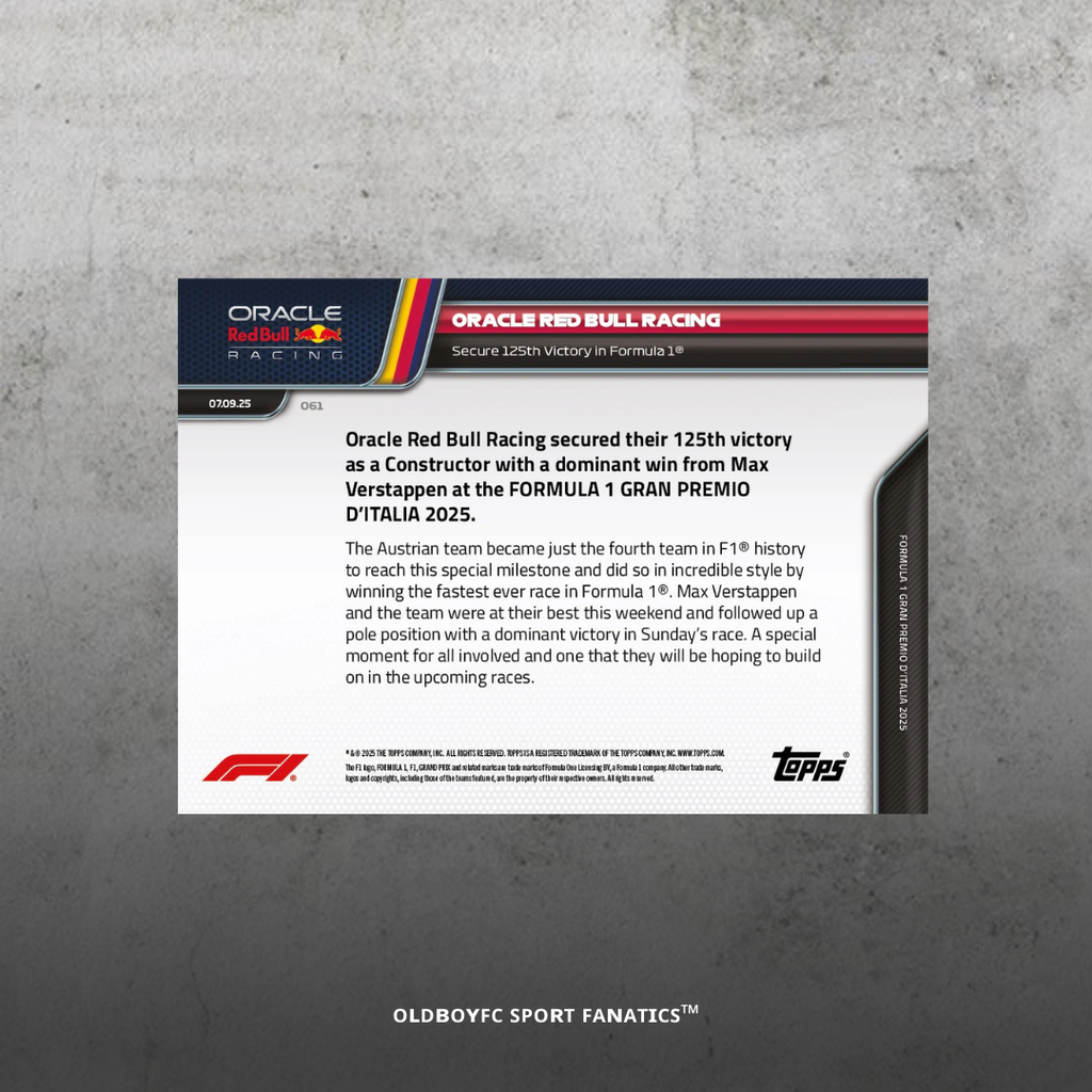 Topps Now Red Bull Racing 2025 義大利大獎賽 球星卡 背面圖