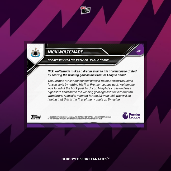 Topps Now Woltemade 25/26 英超 紐卡索 球星卡 背面圖