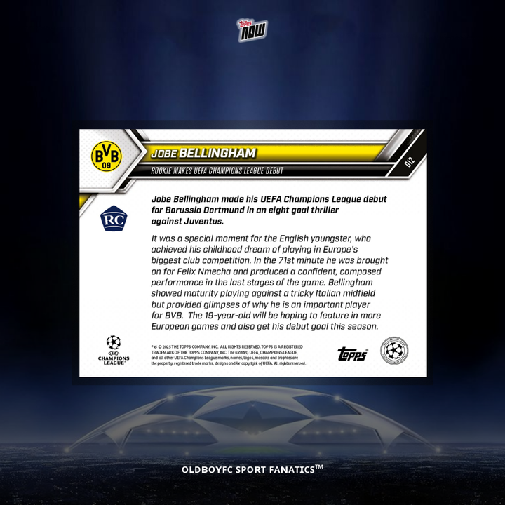 Topps Now Jobe Bellingham 25/26 歐冠 球星卡 背面圖