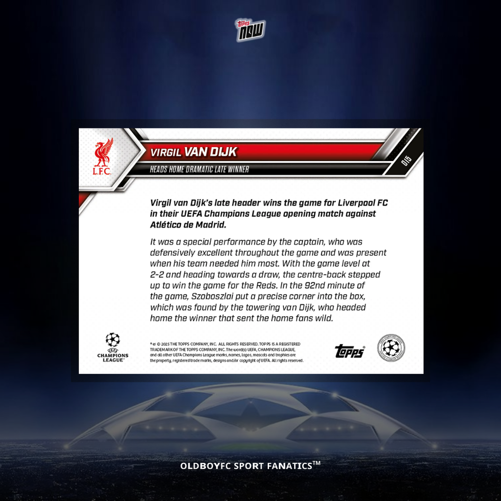 Topps Now Virgil van Dijk 25/26 歐冠 球星卡 背面圖
