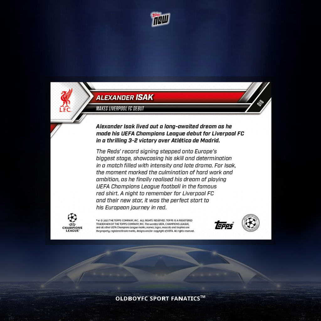 Topps Now Alexander Isak 25/26 歐冠 球星卡 背面圖