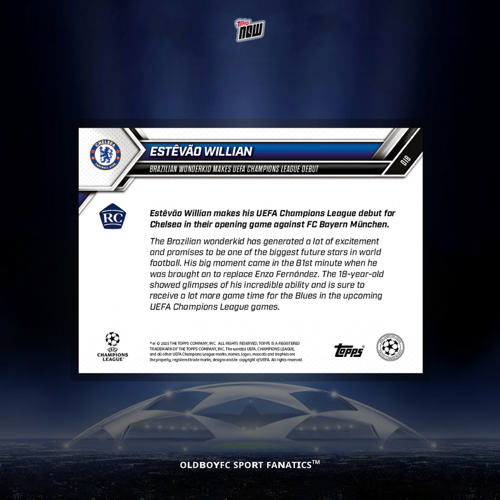 Topps Now Estêvão Willian 25/26 歐冠 球星卡 背面圖
