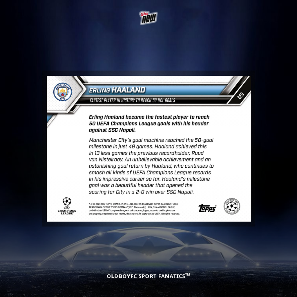Topps Now Erling Haaland 25/26 歐冠 球星卡 背面圖