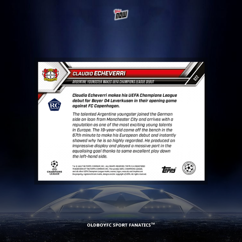 Topps Now Claudio Echeverri 25/26 歐冠 球星卡 背面圖