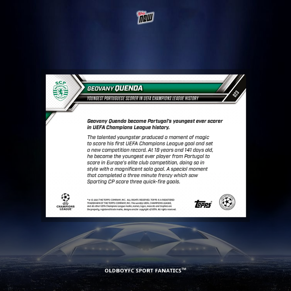 Topps Now Geovany Quenda 25/26 歐冠 球星卡 背面圖