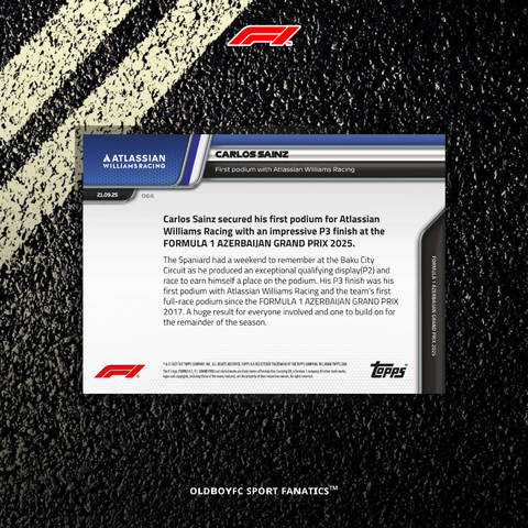 Topps Now Carlos Sainz 2025 F1 亞塞拜然大獎賽 球星卡 背面圖