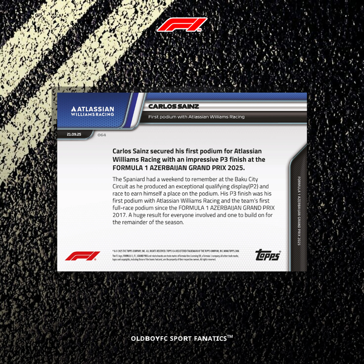 Topps Now Carlos Sainz 2025 F1 亞塞拜然大獎賽 球星卡 背面圖