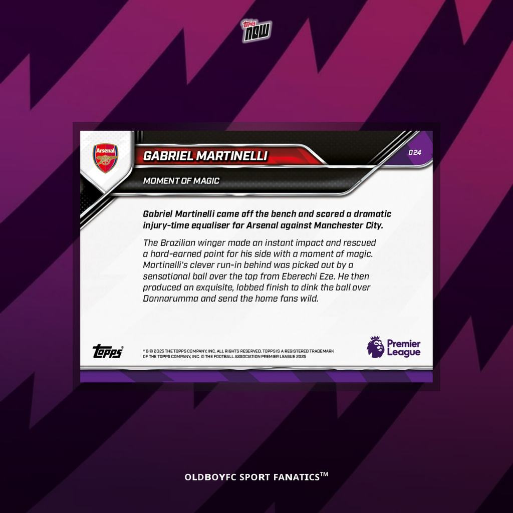 Topps Now Gabriel Martinelli 25/26 英超 球星卡 背面圖