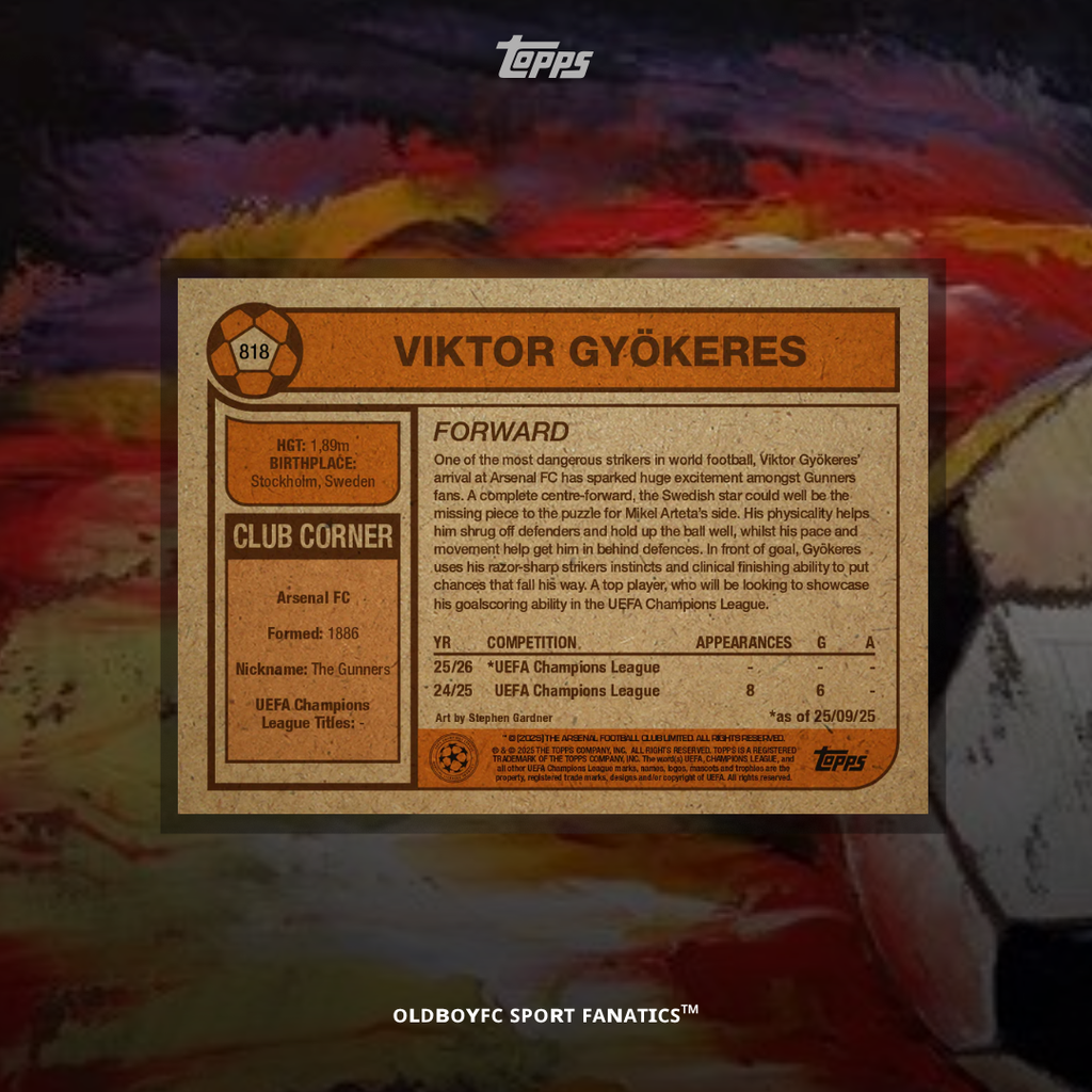Topps Living Set Viktor Gyökeres 2025 UCC 球星卡 背面圖