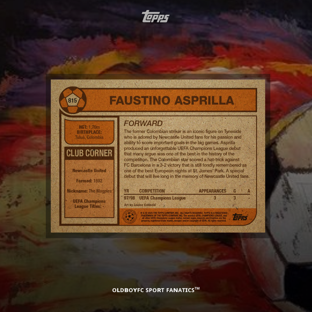 Topps Living Set Faustino Asprilla 2025 UCC 球星卡 背面圖
