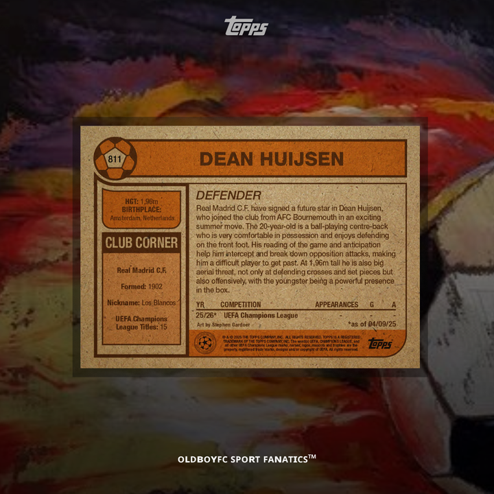 Topps Living Set Dean Huijsen 2025 UCC 球星卡 背面圖