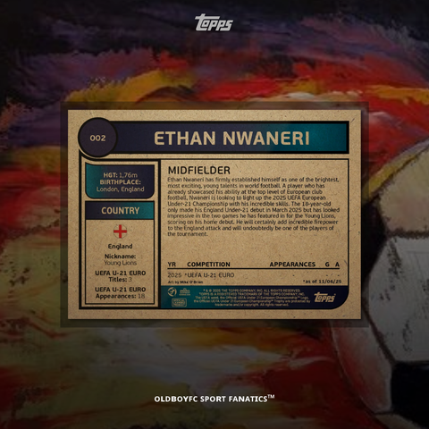 Topps Living Set Ethan Nwaneri 2025 UEFA U-21 Euro 球星卡 背面圖
