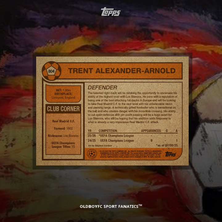 Topps Living Set Trent Alexander-Arnold 25/26 UCC 球星卡 背面圖