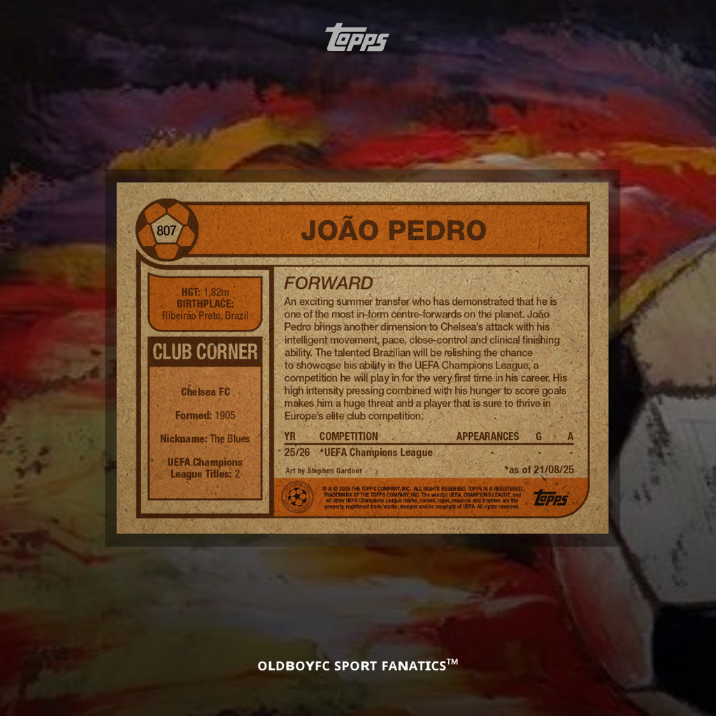 Topps Living Set João Pedro 25/26 UCC 球星卡 背面圖