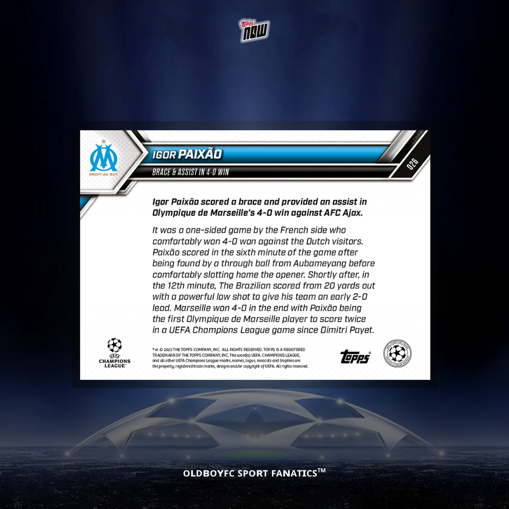 Topps Now 帕伊尚 25/26 UCL 球星卡 背面圖
