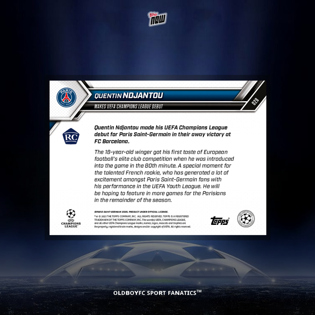 Topps Now 恩賈恩圖 25/26 UCL 球星卡 背面圖
