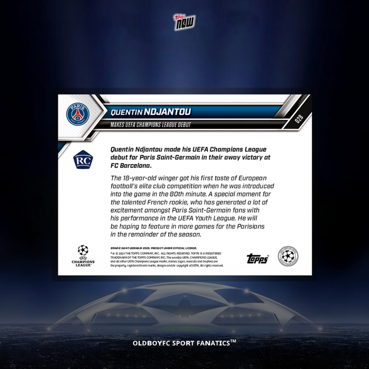 Topps Now 恩賈恩圖 25/26 UCL 球星卡 背面圖