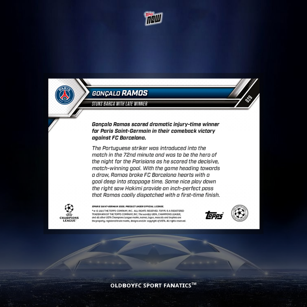 Topps Now 拉莫斯 25/26 UCL 球星卡 背面圖