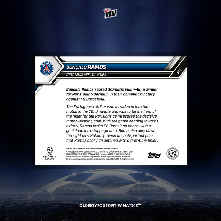 Topps Now 拉莫斯 25/26 UCL 球星卡 背面圖
