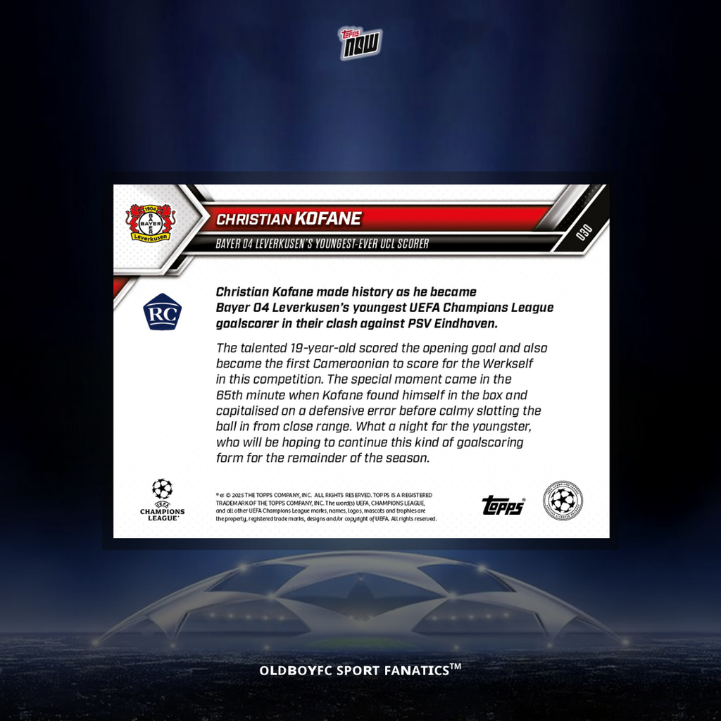 Topps Now 柯法內 25/26 UCL 球星卡 背面圖