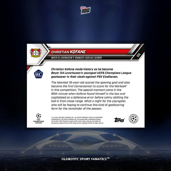 Topps Now 柯法內 25/26 UCL 球星卡 背面圖