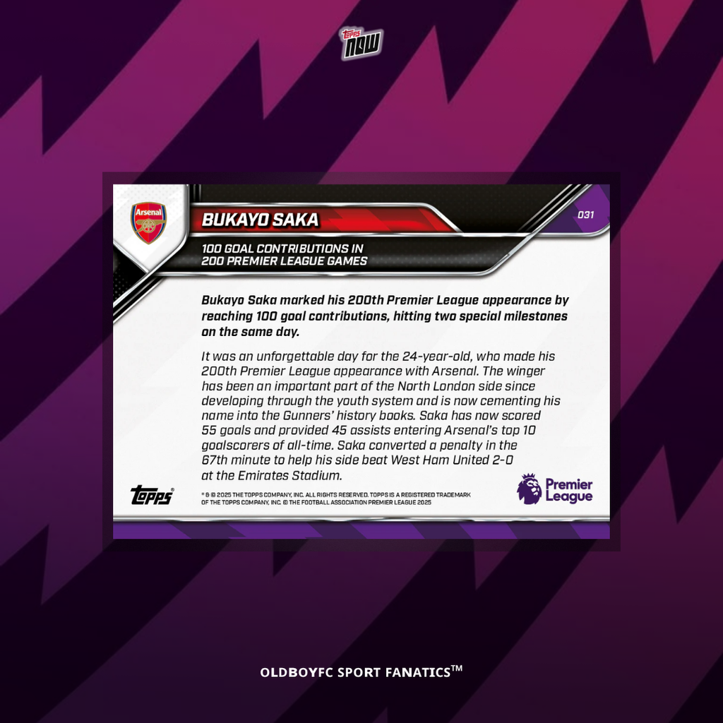 Topps Now Bukayo Saka 25/26 英超 球星卡 背面圖