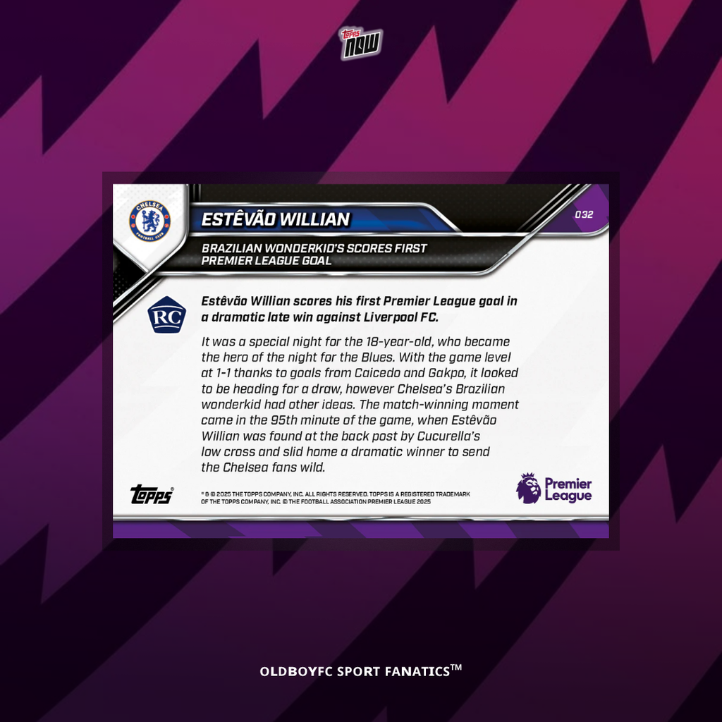 Topps Now Estêvão Willian 25/26 英超 球星卡 背面圖