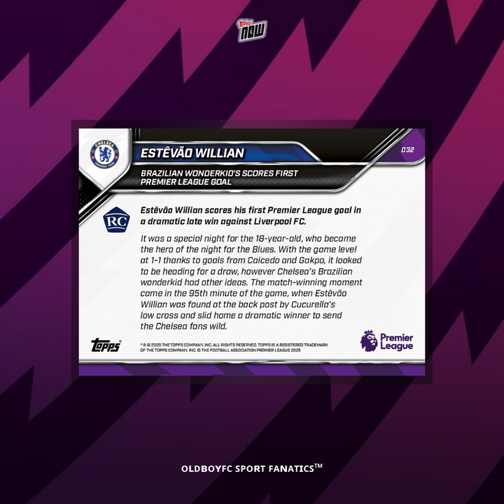 Topps Now Estêvão Willian 25/26 英超 球星卡 背面圖