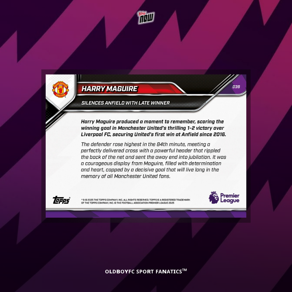 Topps Now Harry Maguire 25/26 英超 球星卡 背面圖