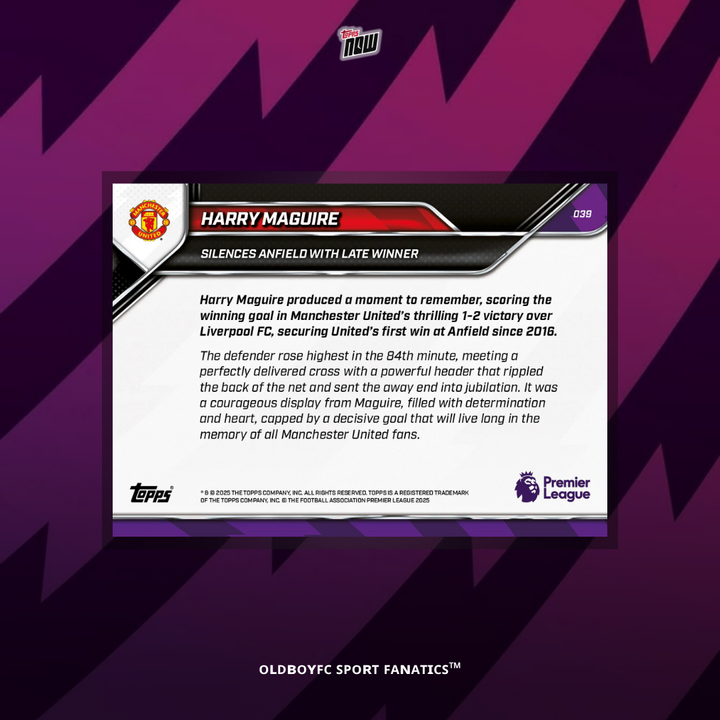 Topps Now Harry Maguire 25/26 英超 球星卡 背面圖