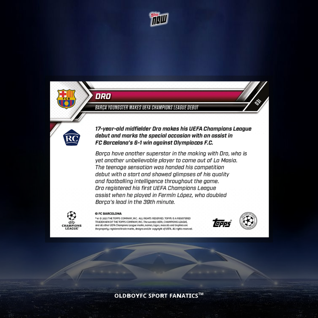 Topps Now Dro 25/26 UCL 球星卡 背面圖
