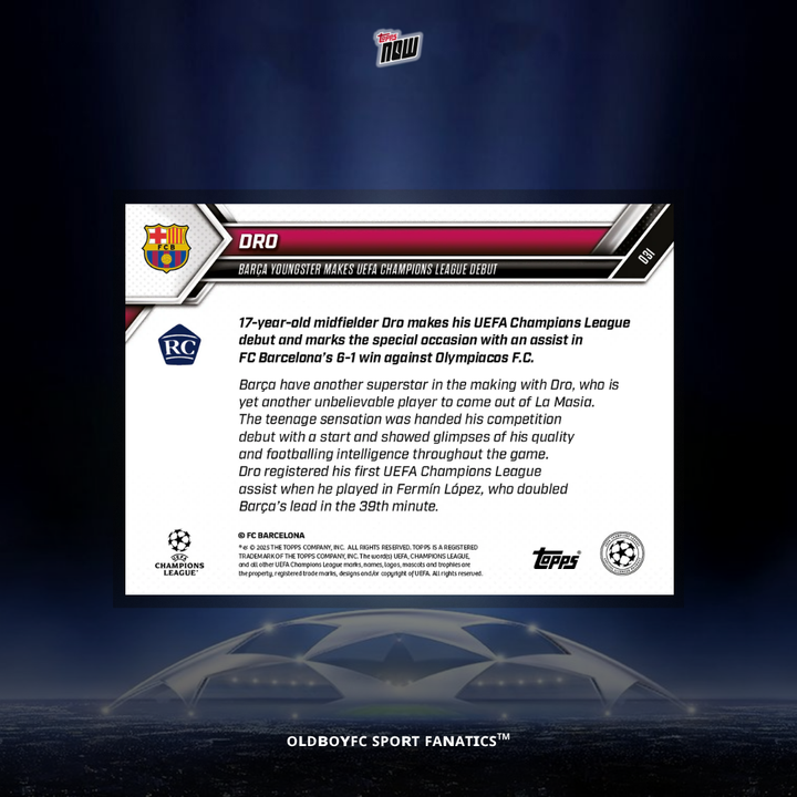 Topps Now Dro 25/26 UCL 球星卡 背面圖