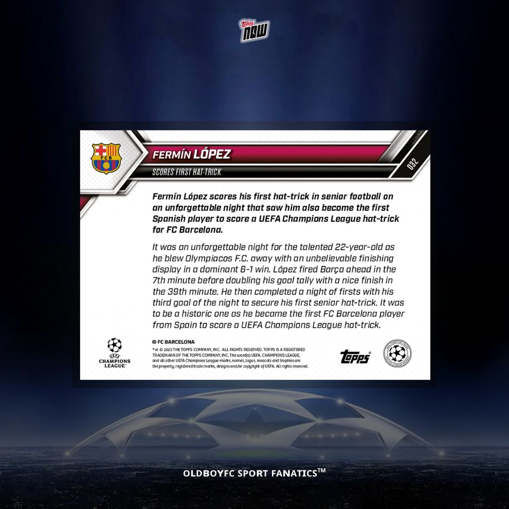 Topps Now Fermín López 25/26 UCL 球星卡 背面圖