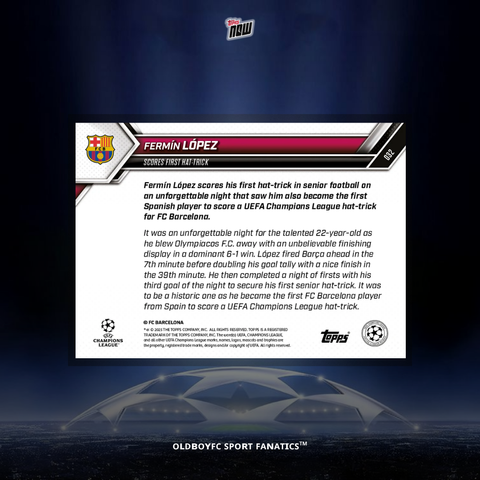 Topps Now Fermín López 25/26 UCL 球星卡 背面圖