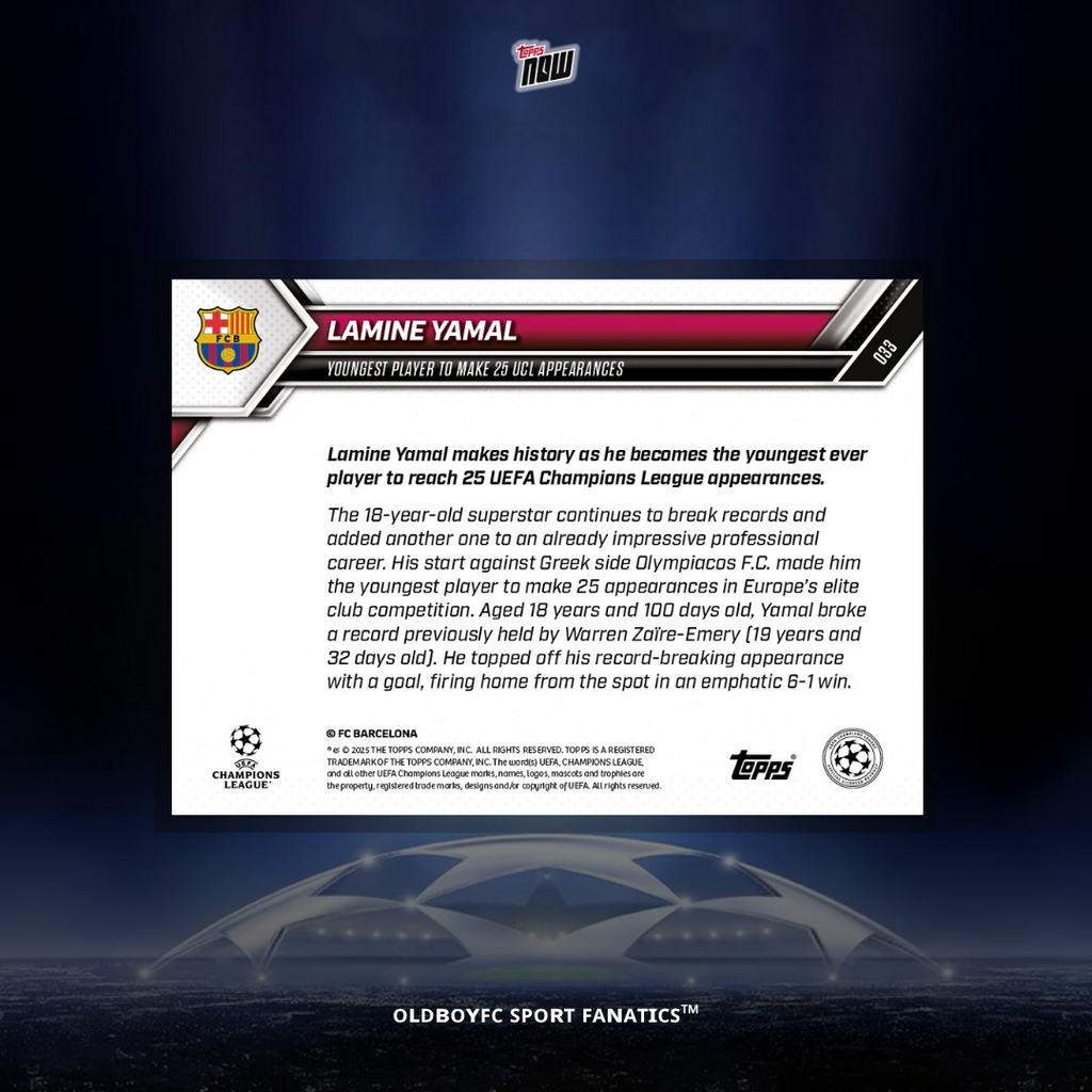 Topps Now Lamine Yamal 25/26 UCL 球星卡 背面圖